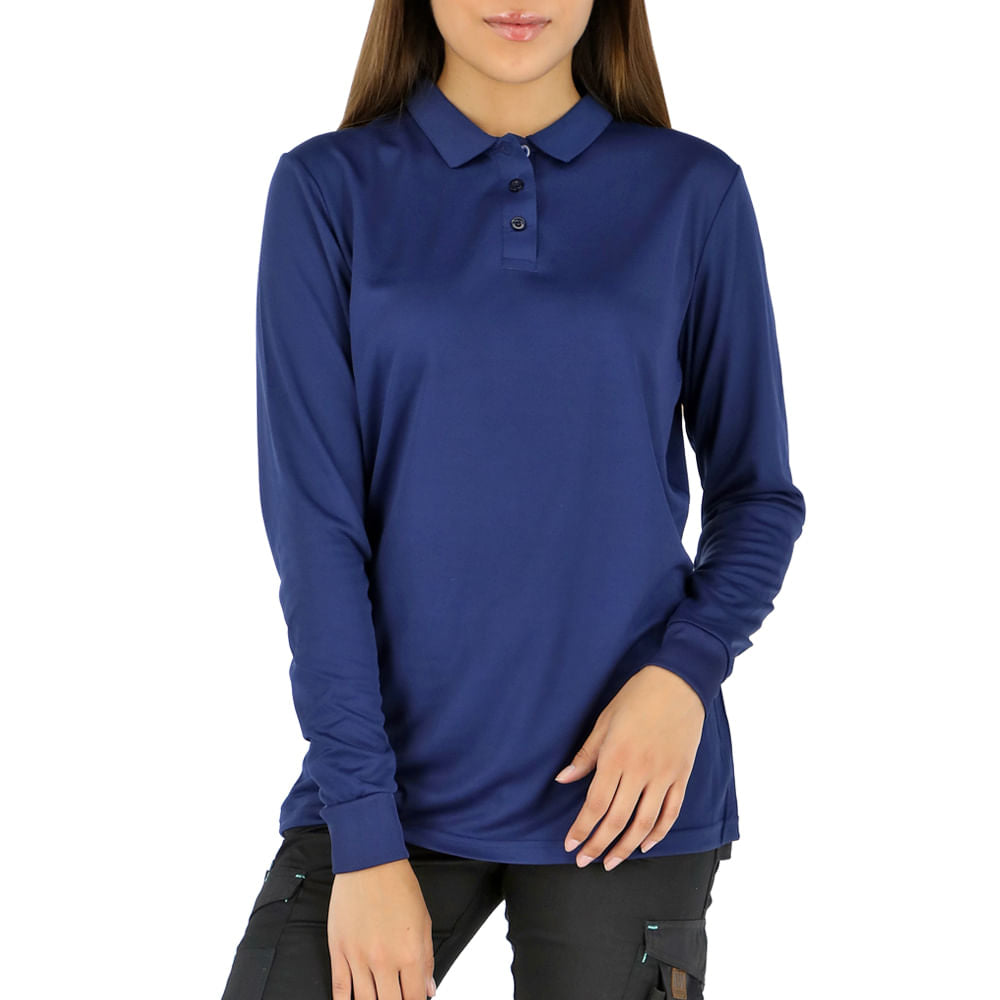 Polera Cooldry quebec Manga Larga Mujer Azul